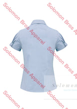 Load image into Gallery viewer, Aspect Ladies Short Sleeve Blouse Blue Stripe - Solomon Brothers Apparel
