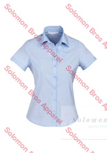 Load image into Gallery viewer, Aspect Ladies Short Sleeve Blouse Blue Stripe - Solomon Brothers Apparel
