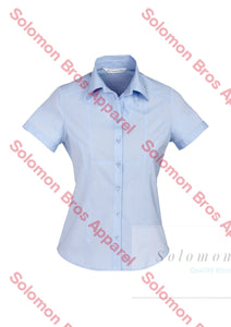 Aspect Ladies Short Sleeve Blouse Blue Stripe - Solomon Brothers Apparel