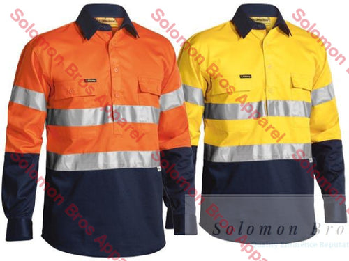 Bisley 2 Tone Closed Front Hi Vis Drill Shirt 3M Reflective Tape - Long Sleeve - Solomon Brothers Apparel