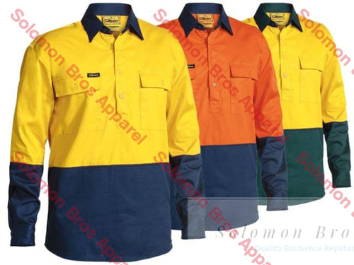 Bisley 2 Tone Closed Front Hi Vis Drill Shirt - Long Sleeve - Solomon Brothers Apparel