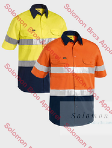 Bisley 2 Tone Hi Vis Cool Lightweight Closed Front Shirt 3M Reflective Tape - Long Sleeve - Solomon Brothers Apparel