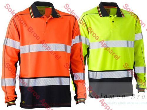 Bisley Taped Two Tone Hi Vis Polyester Mesh Long Sleeve Polo Shirt - Solomon Brothers Apparel