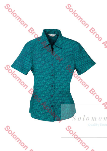 Haven Ladies Short Sleeve Print Blouse Teal - Solomon Brothers Apparel